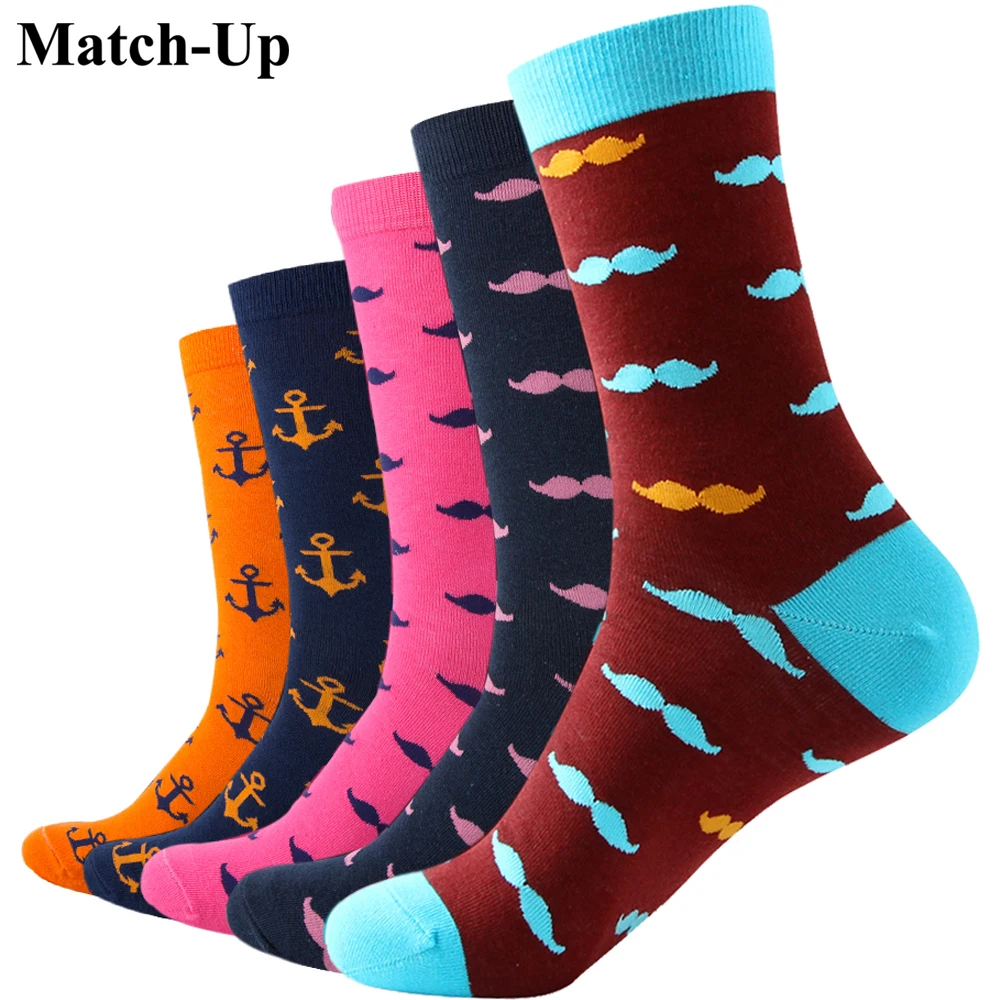 Мужские носки из чесаного хлопка Match Up с усами и якорем US 7 5 12 (5 парт/лот)|anchor 2|lots