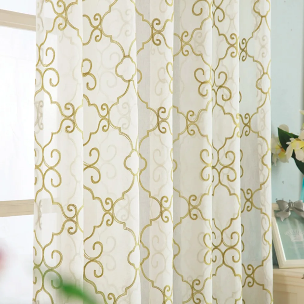 Занавески на окна прозрачные с цветочной вышивкой тюлевые льняные ткани для