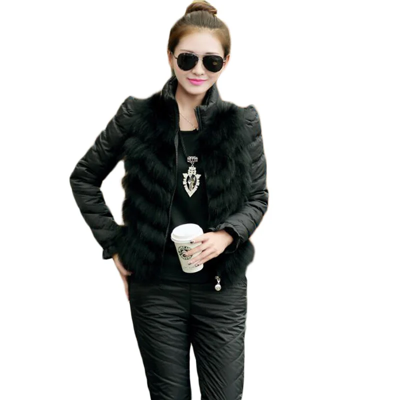 2017 Winter Warm Thick Women 3 Pieces Sets (Vest+Sweatshirt+Pant) Casual Slim Fur Collar Plus Size Wadded Jacket Suits LW48 | Женская
