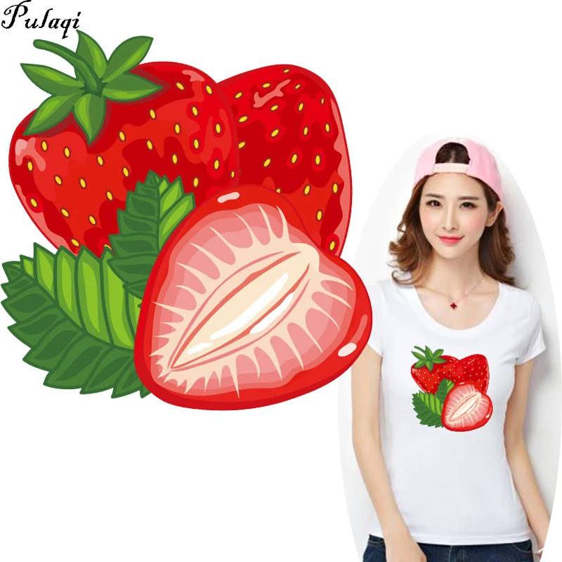 

Pulaqi Delicious Strawberry Heat Transfer Clothes Patches for Jeans Iron-on Patch DIY Summer Household Appliqued Stickers H