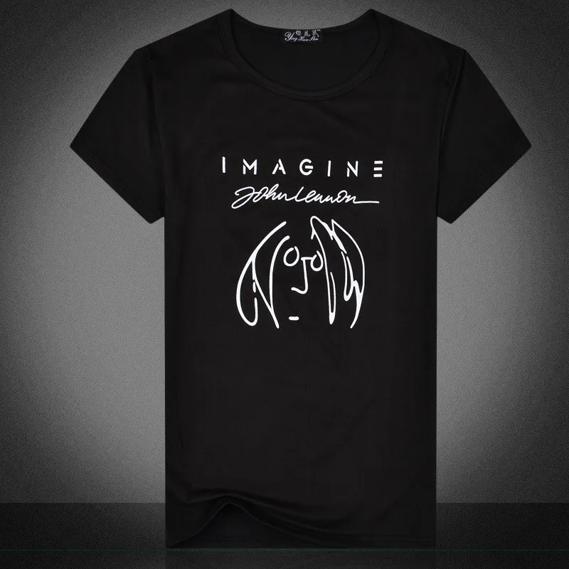 Черный YELITE, модная мужская футболка, новинка, Imagine John Lennon, короткий рукав, Мужская футболка с круглым вырезом, повседневный Топ, летние модные топы, футболки - Цвет: Черный