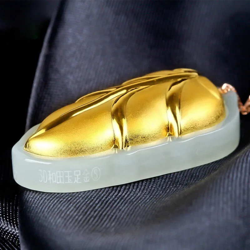

XinJiang Hetian Jade Leaves Pendant Drop Shipping Gold Jade JinZhiYuYe Pendant Necklace For Women Men 24K Gold Jewelry