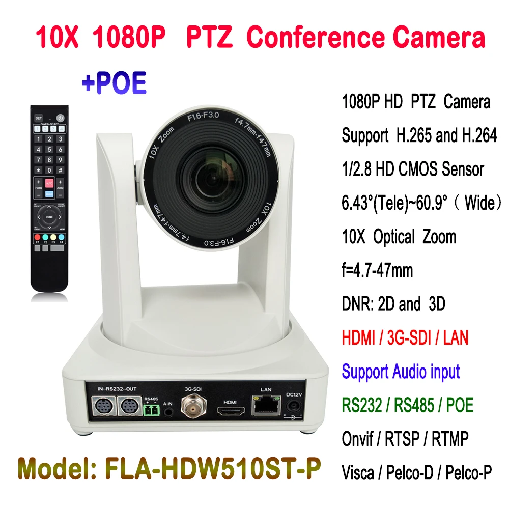 

Telepresence HDMI 3G-SDI 1080p Video Conferencing PTZ POE Camera IP 10x Optical Zoom