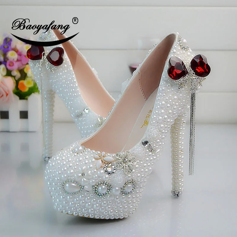Новое поступление 2019 женские свадебные туфли с белым жемчугом вечерние на