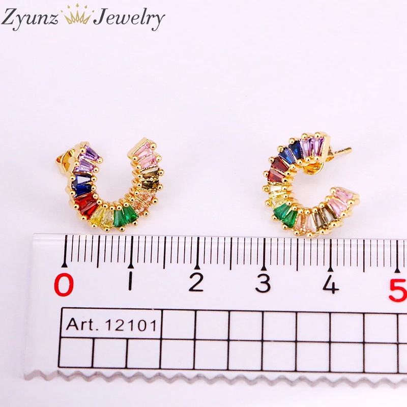 3 пары золотые серьги гвоздики с кристаллами циркония|Серьги-гвоздики| |