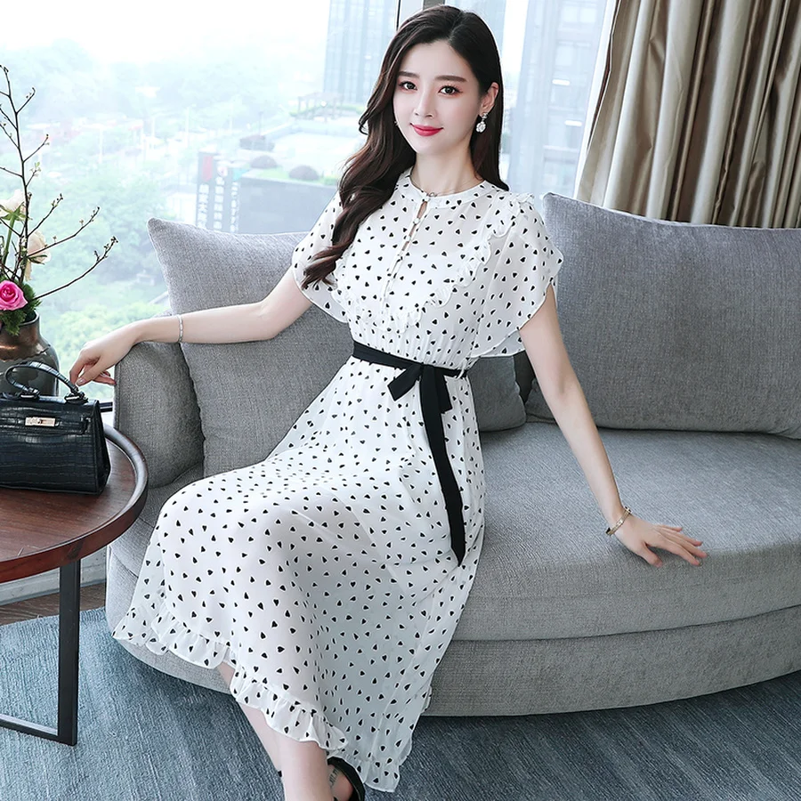 2019 шифоновые платья миди в белый горошек из двух частей летние винтажные пляжные