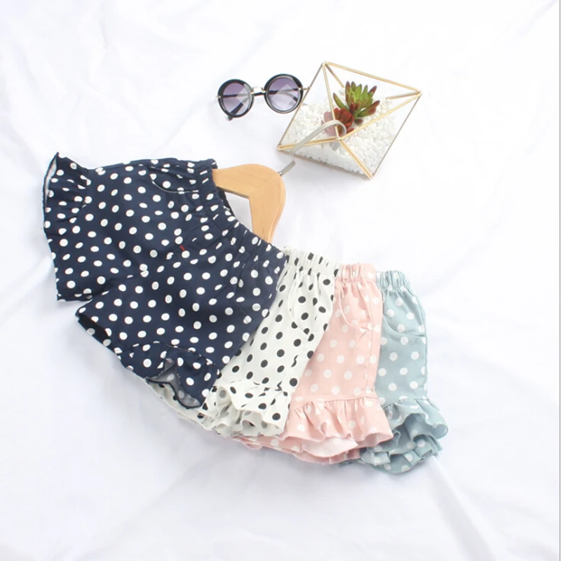 Летние Детские девичьи штаны с оборками 2018 принт в горошек шорты цветочным