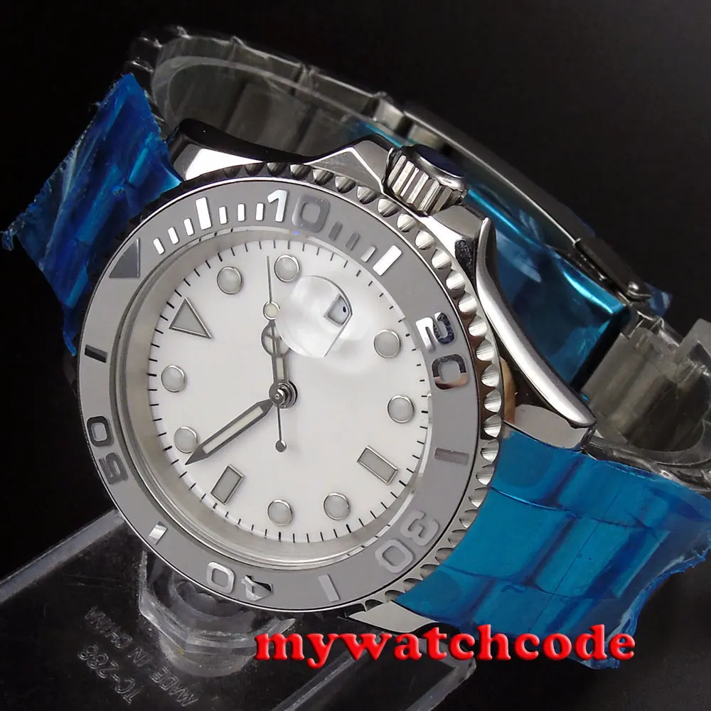 

40mm bliger white dial ceramic bezel sapphire crystal automatic mens watch P92