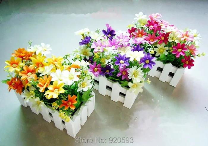 1 набор деревянная ваза в виде забора+ Цветы Роза и ромашка искусственный цветок набор шелковые цветы для дома украшение подарок на день рождения