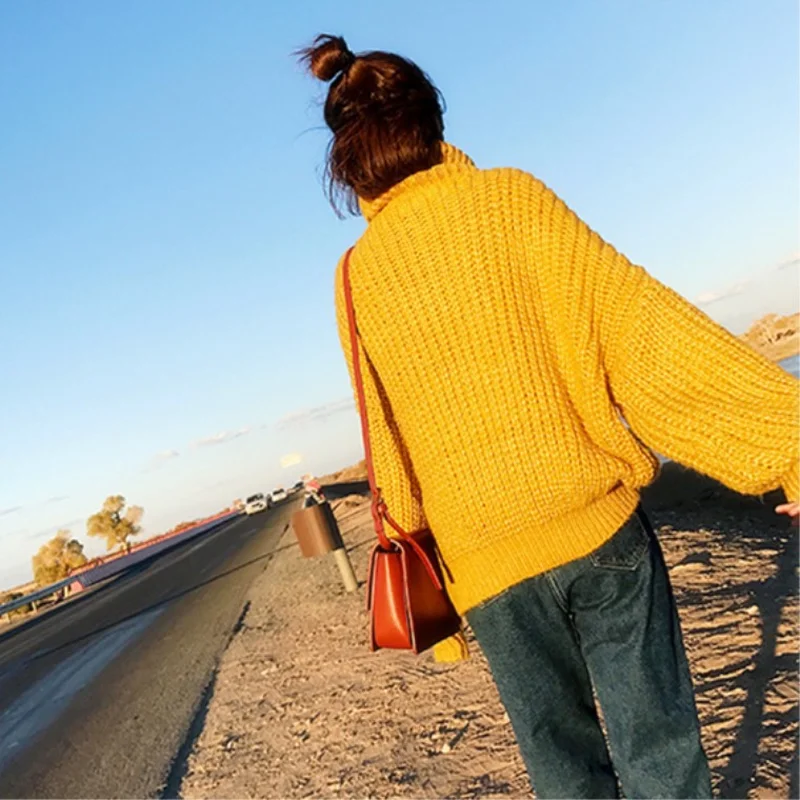 Winter High neck Women's Sweater Jersey Woman Mohair Knitted Twisted Thick Warm Lady's Pullover College Jumper Women Yellow Gray |