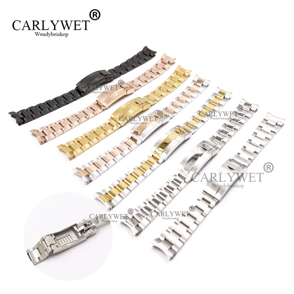 CARLYWET 20 мм твердые изогнутые концевые винтовые звенья стиль Glide Lock застежка стальной браслет для часов OYSTER style SUBMARINER