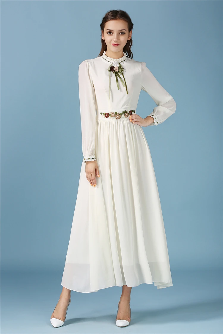 Женское платье макси ZADORIN белое повседневное пляжное в стиле ретро с длинным - Фото №1