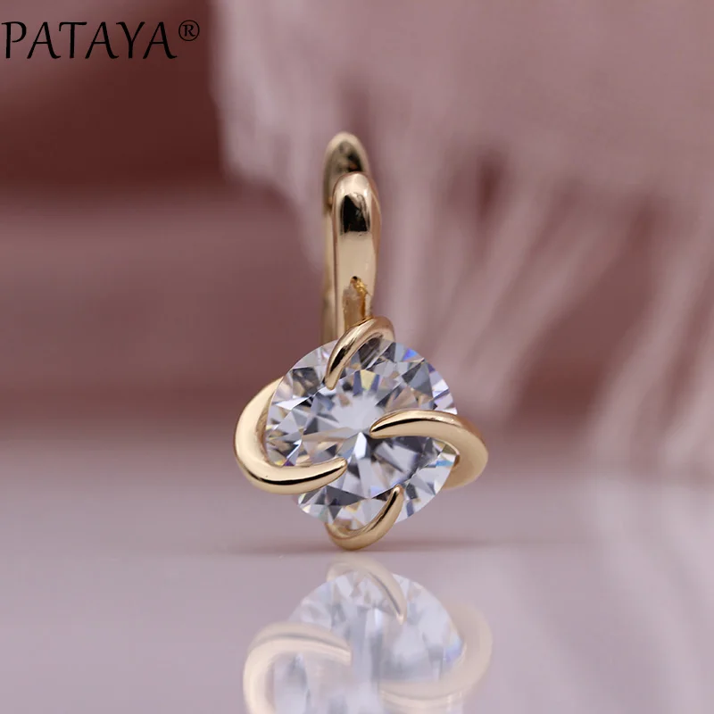 PATAYA новые круглые большие серьги-капли с натуральным цирконием, 585 розовое золото, уникальные серьги гипербола, Женские Простые изящные модные ювелирные изделия
