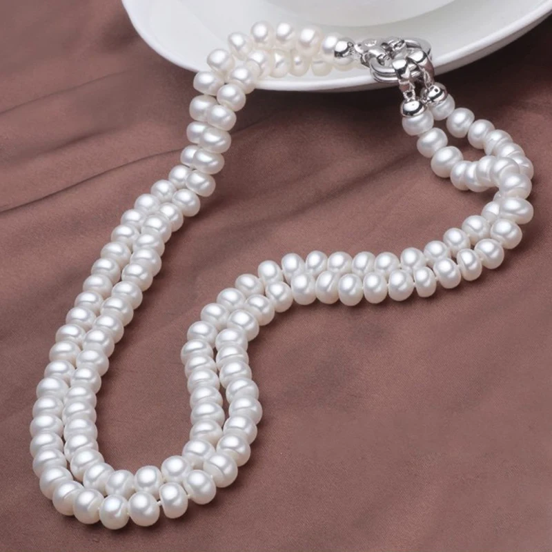 Женское ожерелье из серебра 925 пробы с натуральным пресноводным жемчугом 8-9 мм |