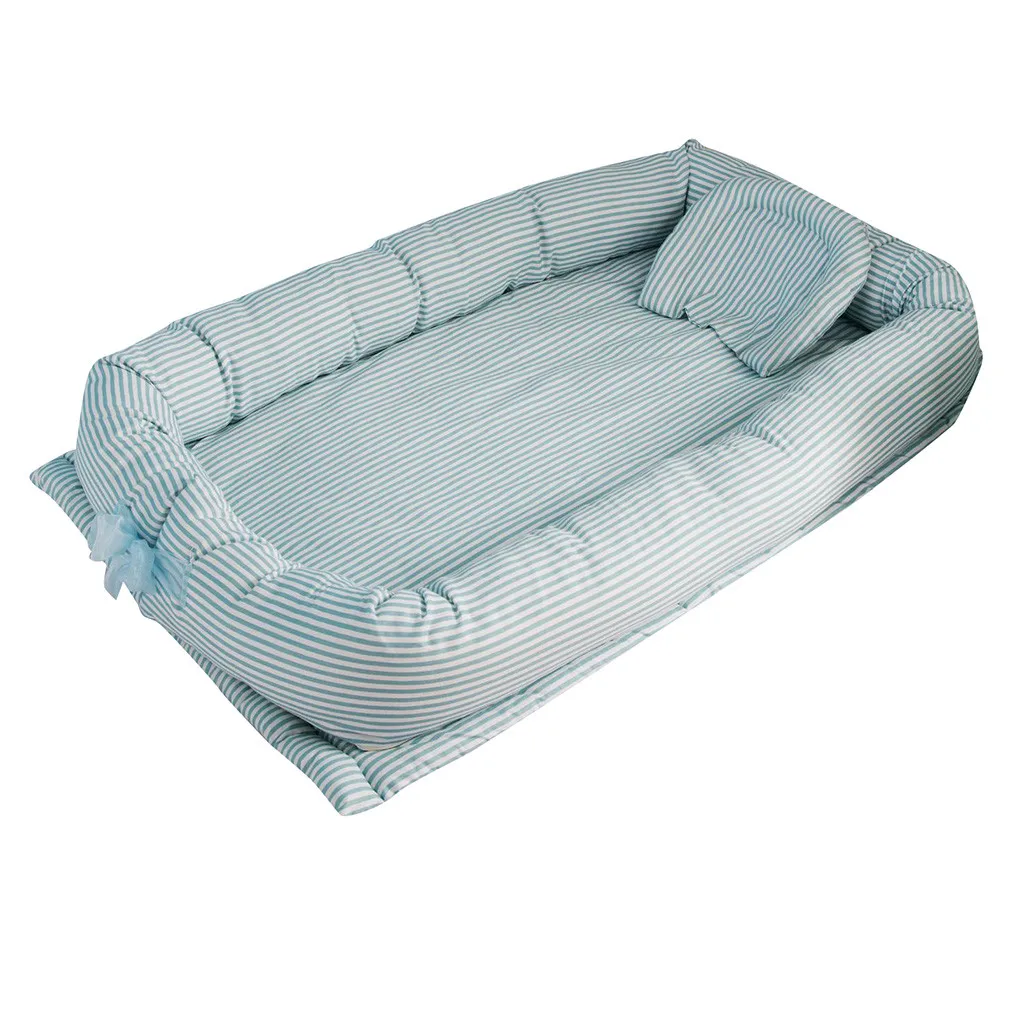

LONSANT Baby Bionic Nest Bed Newborn striped cotton Sleeping Crib Multi-Function Folding Anti-Pressure Bed Comfy Baby Crib