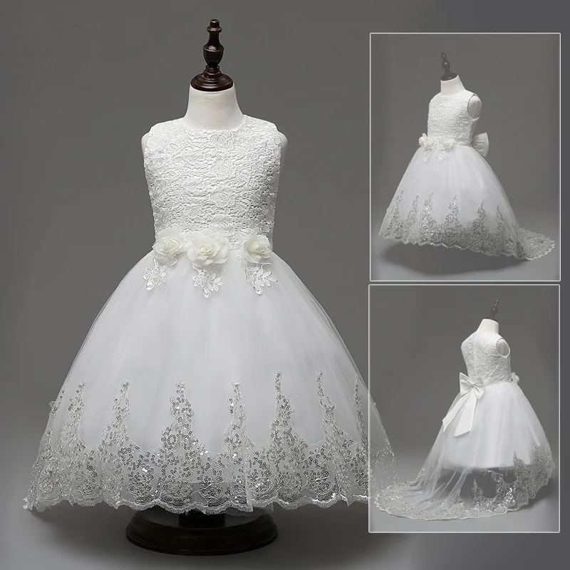 

5 Colors Sweetest Children Kids Lace Princess Dress Flower Girls Wedding Formal Party Performance Dresses Dancewear Cute Dresses