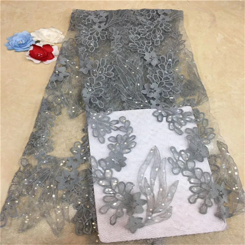 

Hot Sale African Lace Fabric With pink Flower French Lace Fabric And sequins Latest High Quality Tulle Fabric For Wedding Dress