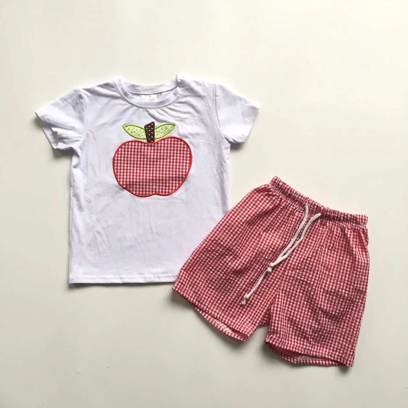 new arrivals baby boys clothes back to school outfits white shirts with red apple shorts |