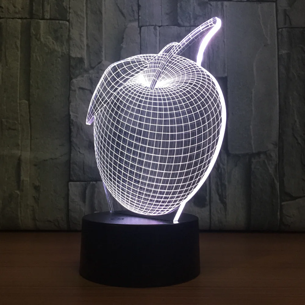 Креативный Apple Fruit семь цветов Usb Light Touch акриловый светодиодный визуальный оптовый 3d ночной Светильник ламинария Usb Led 3d лампа детская лампа