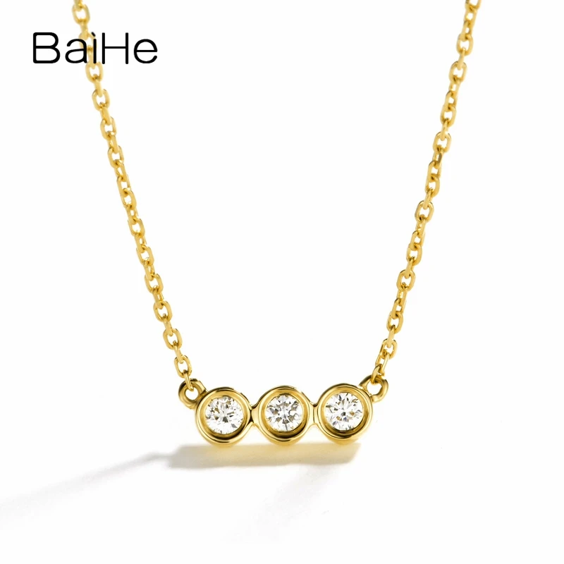 

BAIHE Solid 18K Yellow Gold 0.09ct H/SI Natural Diamonds Women Trendy Fine Jewelry Elegant Simple versatile diamond Necklaces