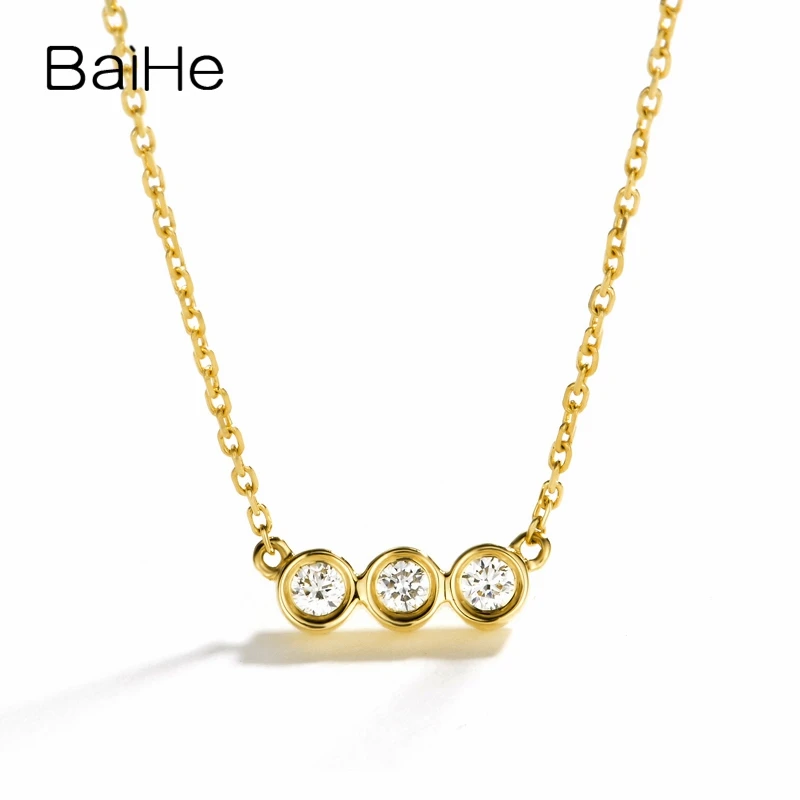 BAIHE Твердые 18K желтое золото 0.09ct H/SI натуральные бриллианты женские модные