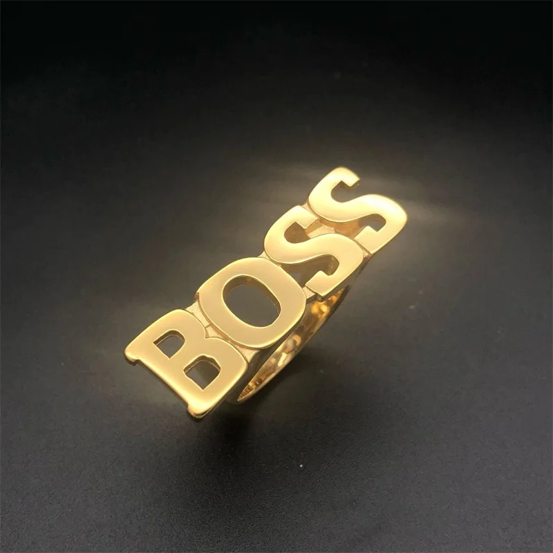 Мужское кольцо в стиле хип хоп с надписью BOSS золото серебро черный нержавеющая