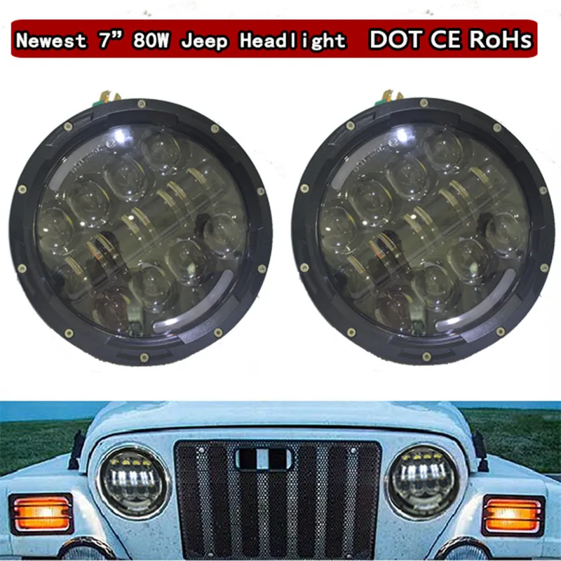 7 INCH Round LED Headlight with DRL Integrated 7'' 80W Headlights for Jeep Wrangler Harley Hummer FJ Cruise Defender |