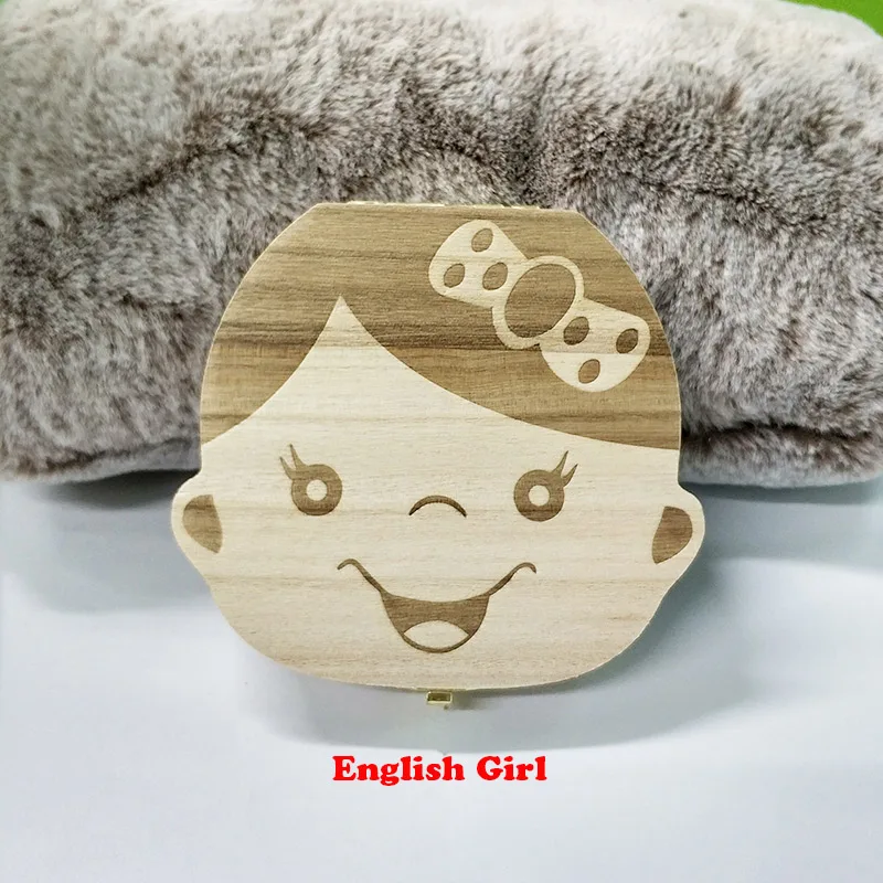 Type A English Girls Детская деревянная коробка для зубов, органайзер, испанский, английский, русский, для хранения зубов, для мальчиков и девочек, пуповина, для сохранения сувенира на память - Цвет: Type A English Girls
