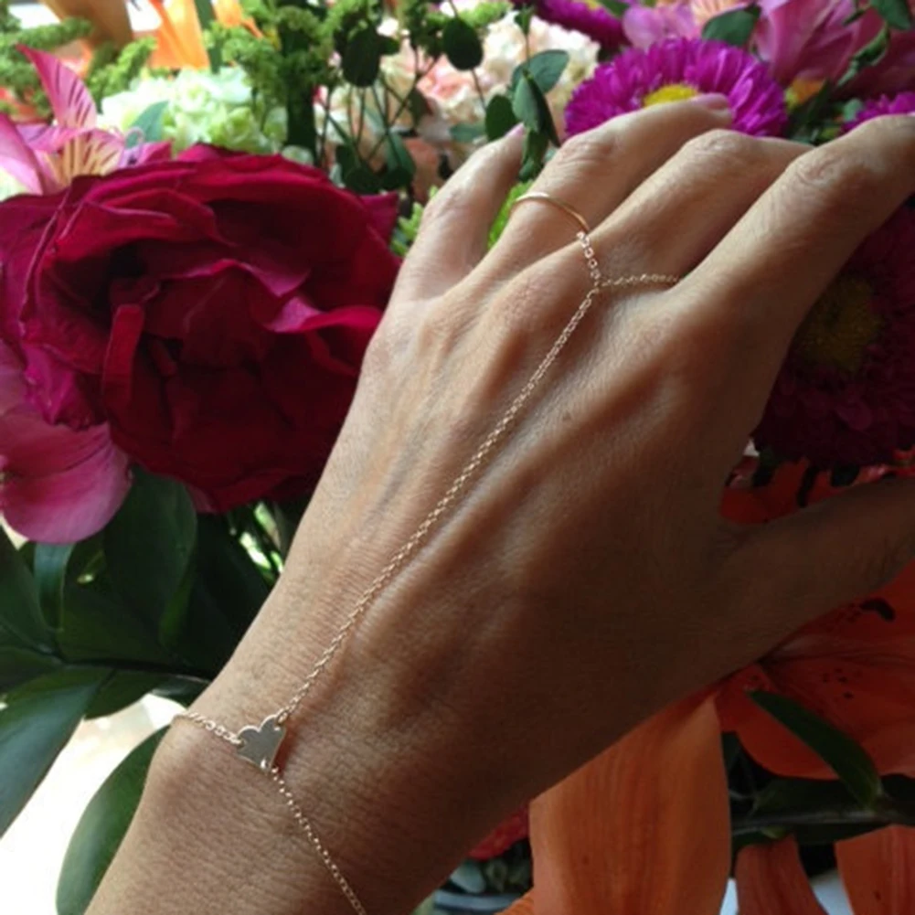 Новая модная модель в стиле любящее сердце палец цепочка кольцо на цепочки руку