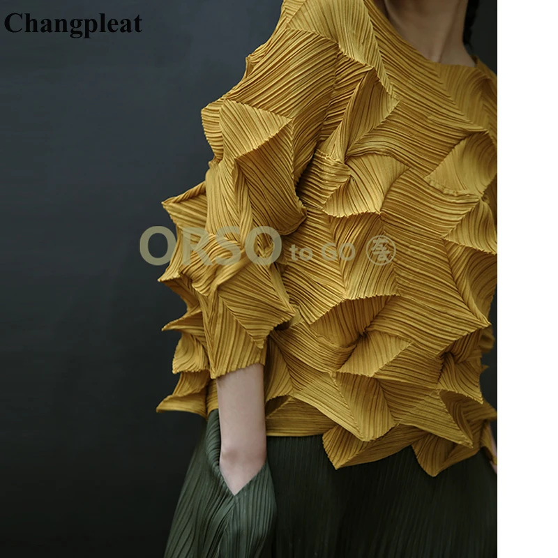 Женская свободная футболка Changpleat однотонная плиссированная с рукавом 2019 большие
