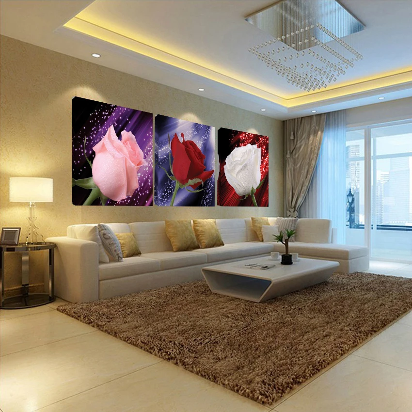 Картина маслом цветка 3 шт Холст Искусство современные красные розы украшение