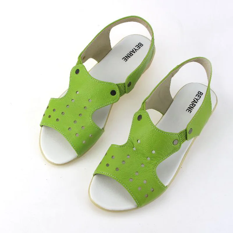 Женские босоножки из натуральной воловьей кожи на плоской подошве|sandals summer|women