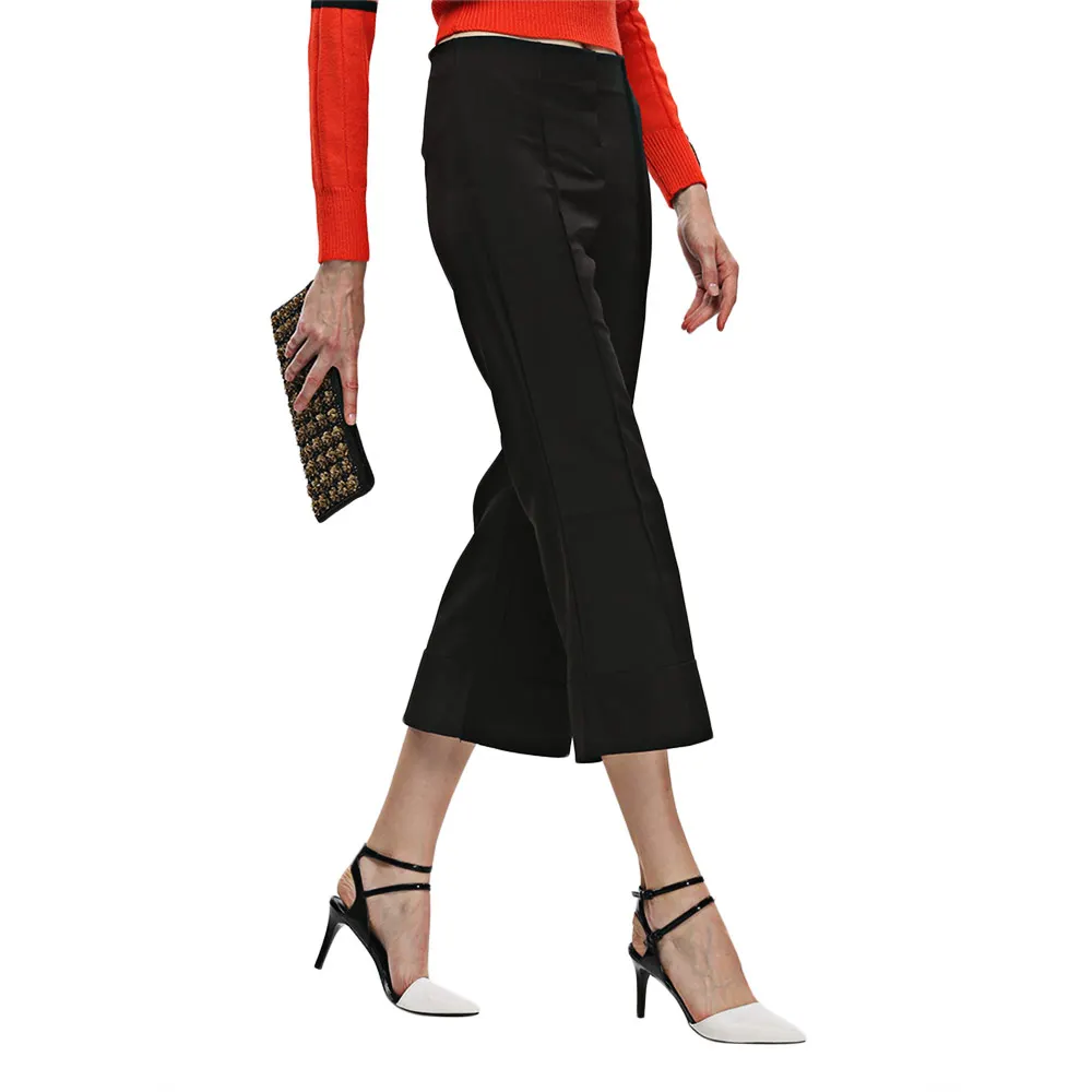 Gamiss Women Ladies Vintage Loose Mid Waist Wide Leg Zipper Bell Bottoms Cropped Pants Casual Flare Trousers | Женская одежда