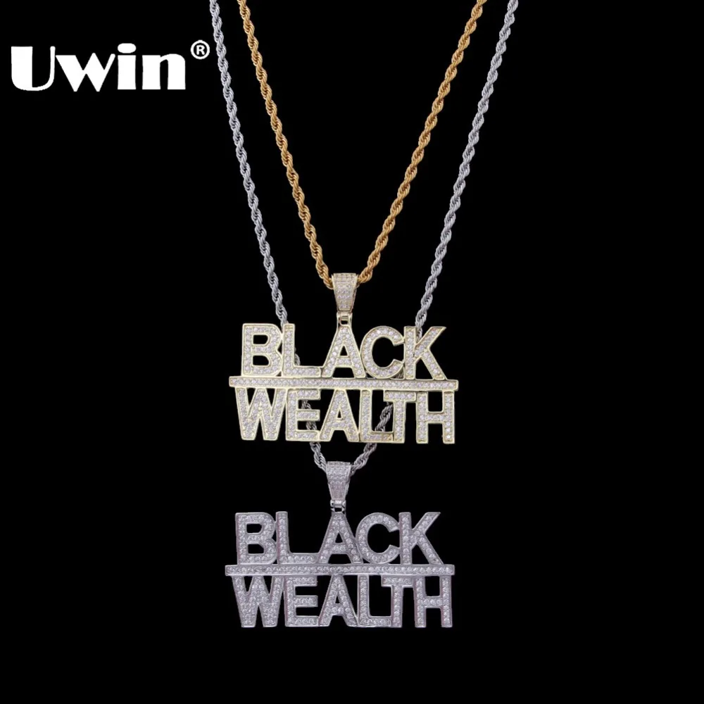 Uwin Necklace Jewelry Iced Out BLACK WEALTH Pendant &ampChains Men Women Fashion Hiphop Cubic Zirconia Bling CZ Tennis Chains | Украшения и