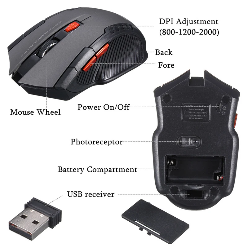 Беспроводная оптическая мышь Rovtop 2 4 ГГц игровая DPI компьютерная с usb приемником