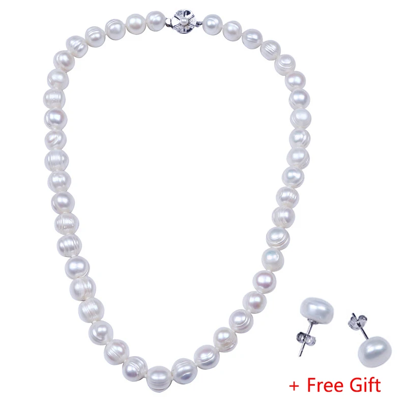 

Real Freshwater Natural Pearl Necklace 10 mm new Pearl with 925 sterling silver clasp 18 Inches Cultured Genuine Pearl Choker