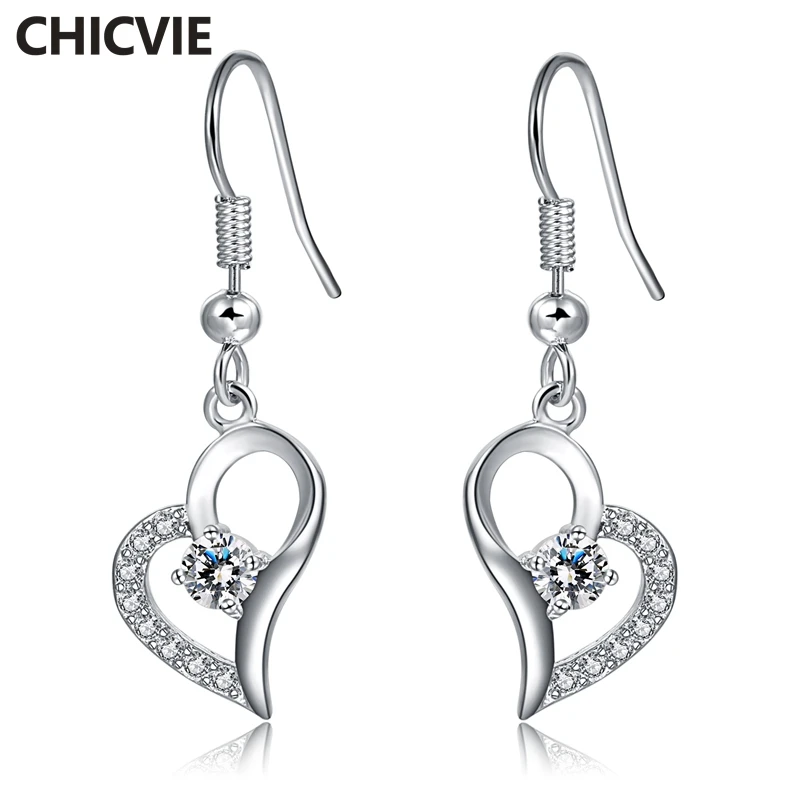 Модные серьги CHICVIE с кристаллами в форме сердца для женщин серебряные трендовые