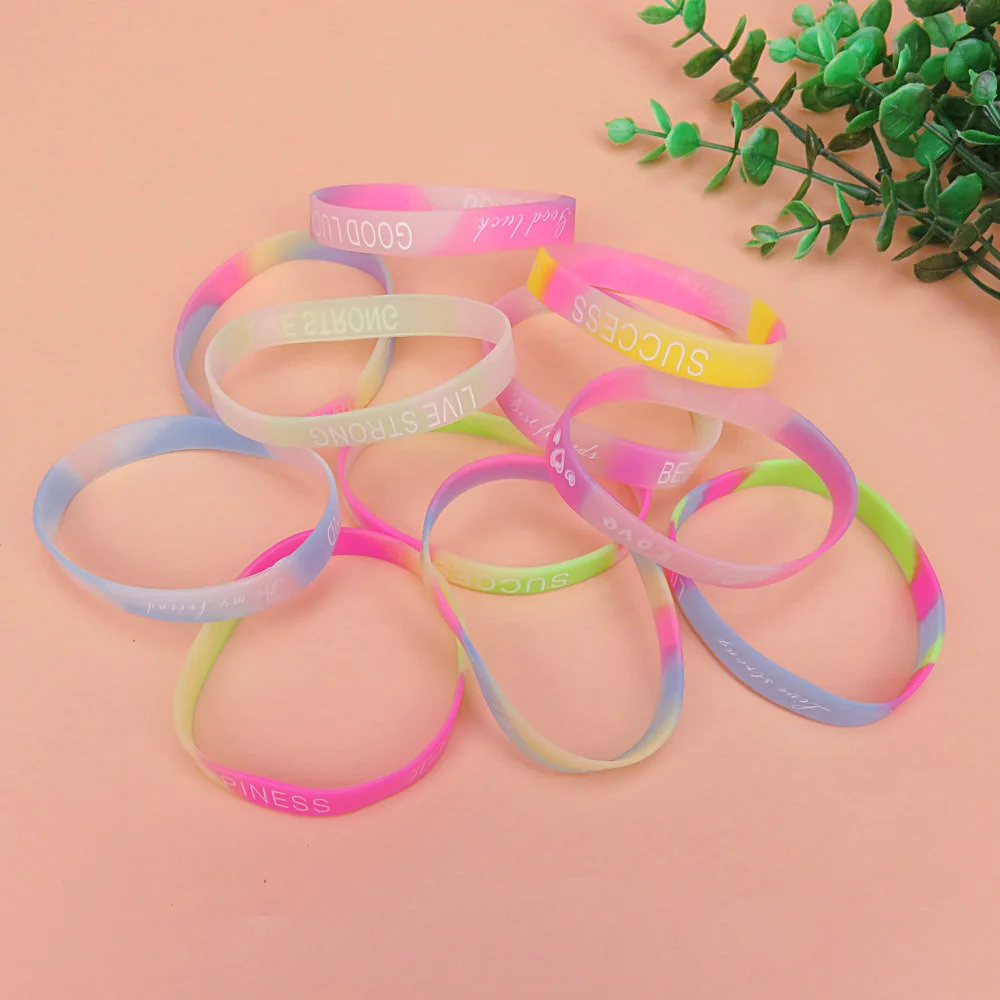 10 шт./партия силиконовые браслеты с буквами градиентный цвет светящийся браслет