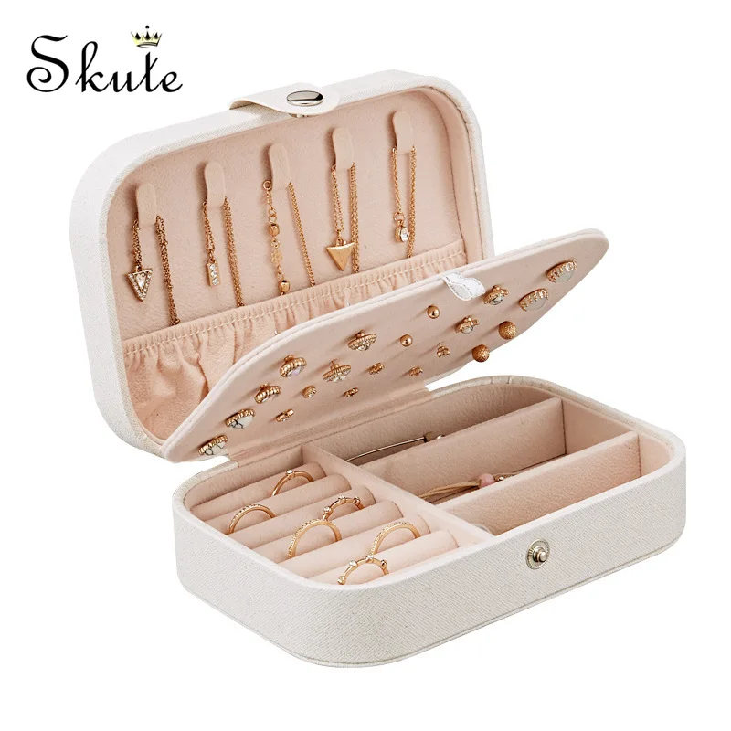 

Korean Style Fresh And Simple Girl Earrings Plate Jewelry Box Protable Leather Earrings Ring Multi-function Jewelry Storage Box