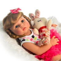 23 silicone vinyl adorable exquisite blond toddler baby bonecas with plush toy girl kid bebe doll reborn menina 55cm blue eyes