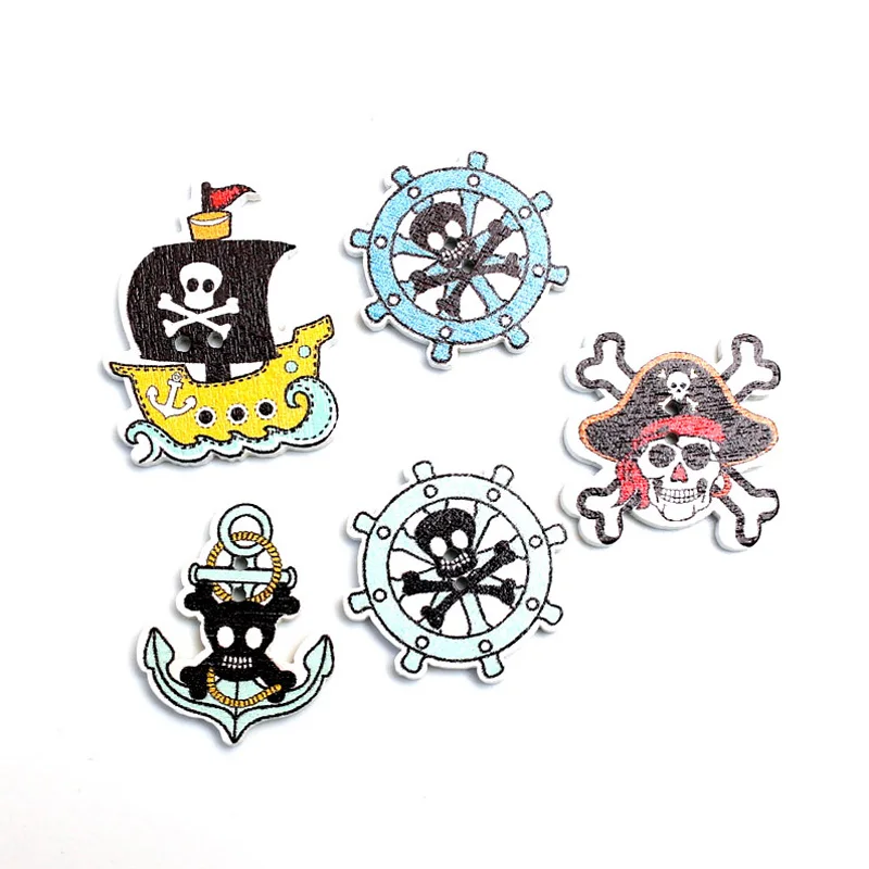 LF 50 шт Смешанные якорь пиратского корабля деревянные пуговицы для украшения