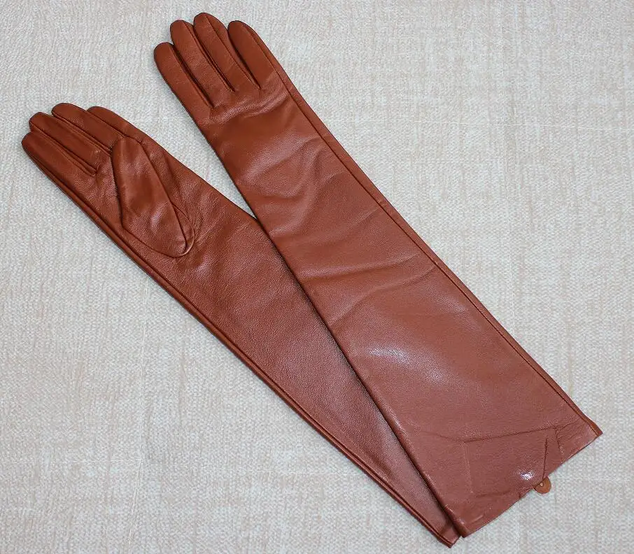 light brown 47 см(18,") Длинные Простые из натуральной овечьей кожи Вечерние перчатки из овечьей шкуры черные красные бежевые Синие Серые коричневые белые Зеленые Синие - Цвет: light brown