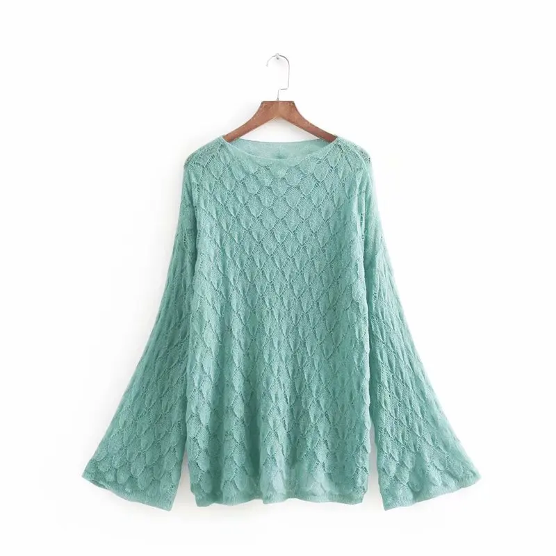 Lanbaiyijia Newest Flare Long Sleeve Solid Hollow out Women Sweaters Fashion Loose Knitted Pullovers 6 Color | Женская одежда