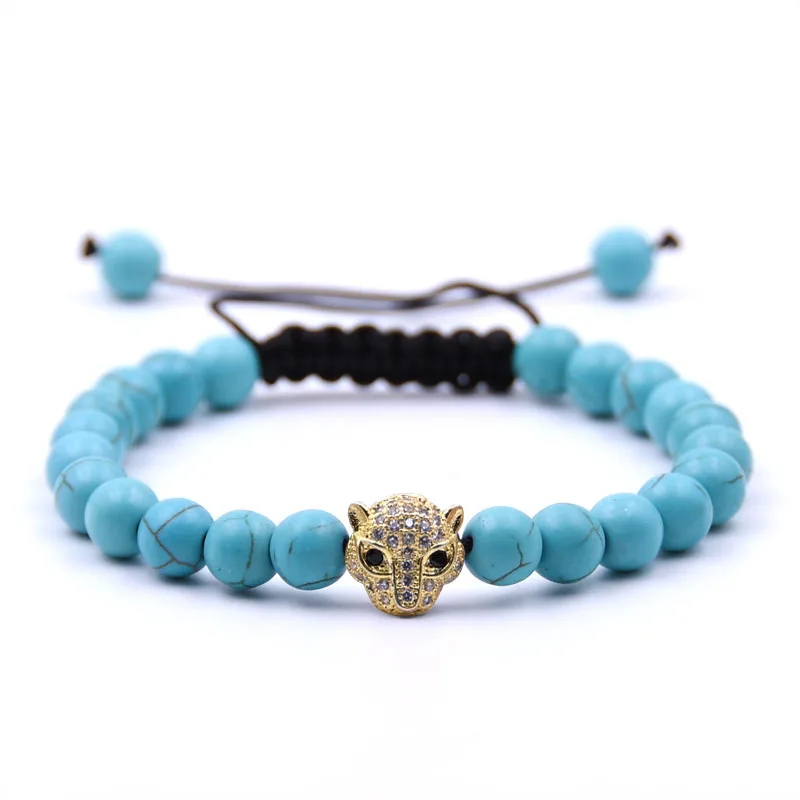 8 мм Золотое животное браслет с головой леопарда 5 видов цветов натуральный