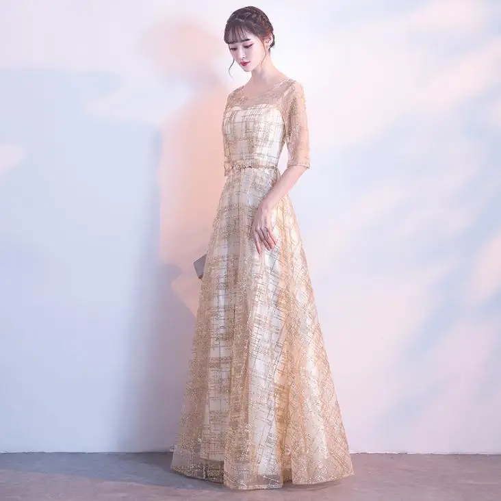 BANVASAC 2018 трапециевидные блестящие Длинные вечерние платья с круглым вырезом и
