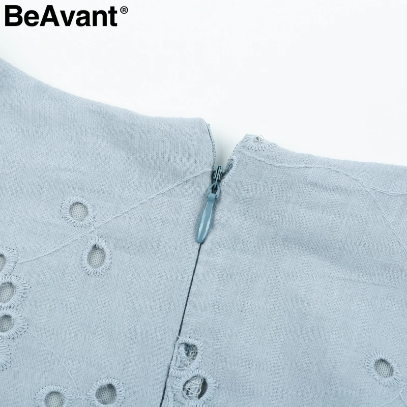 BeAvant V шеи вышивка Белое летнее платье для женщин на молнии Элегантное повседневное платье хлопок выдалбливают короткое платье vestidos de festa