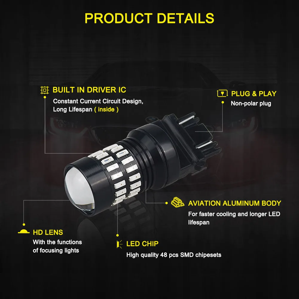 2x T25 светодиодный 3157 3156 лампы 48 SMD 4014 5 Вт P27/7 высокой мощности P27W автомобильный
