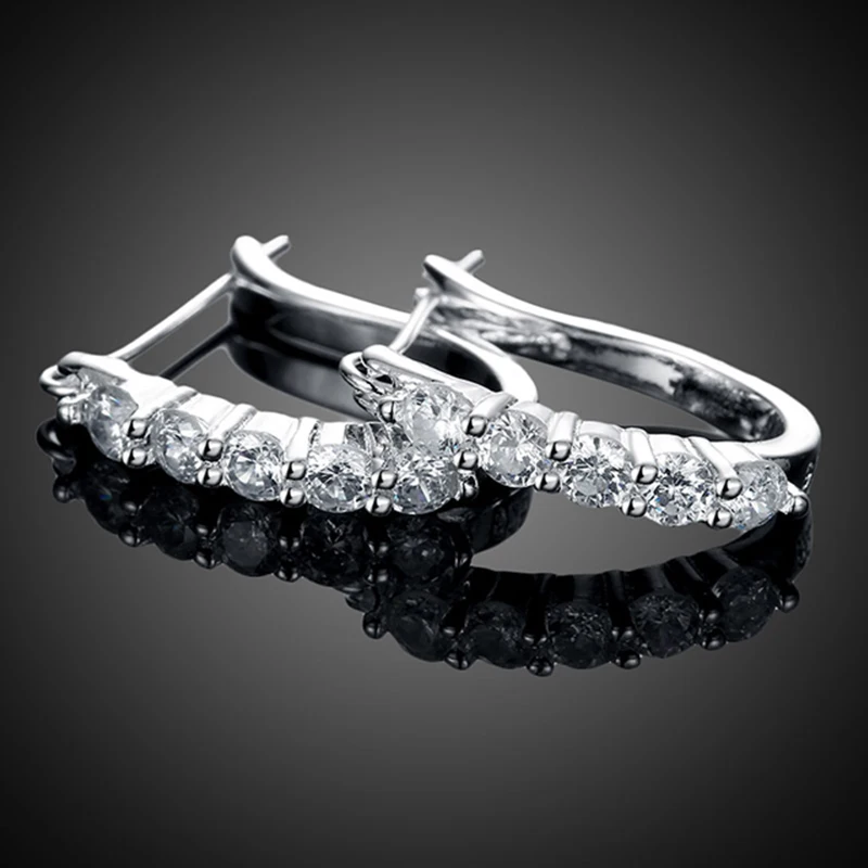 Женские серьги кольца с кубическим цирконием серебряные u образной формы