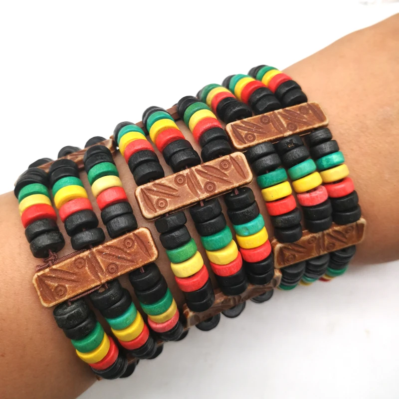 Бесплатная доставка! 5 шт. Rasta браслет с деревянными бусинами для мужчин|Браслеты|