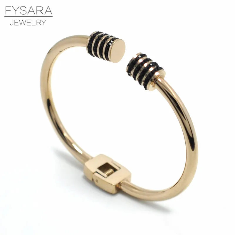 black stone rose FYSARA высокое качество серьги капля воды полный хрустальный камень браслеты из нержавеющей стали винт круглые стрелы манжеты браслеты для женщин - Окраска металла: black stone rose